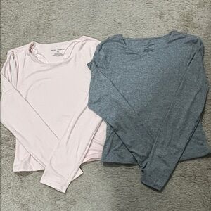 Super Soft Long Sleeve Tees - Light Pink and Heather Gray
